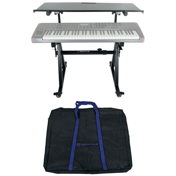 Rockville Z45W Z-Stand Adjustable 2-Tier Keyboard Stand w/Shelf   Wheels   Bag