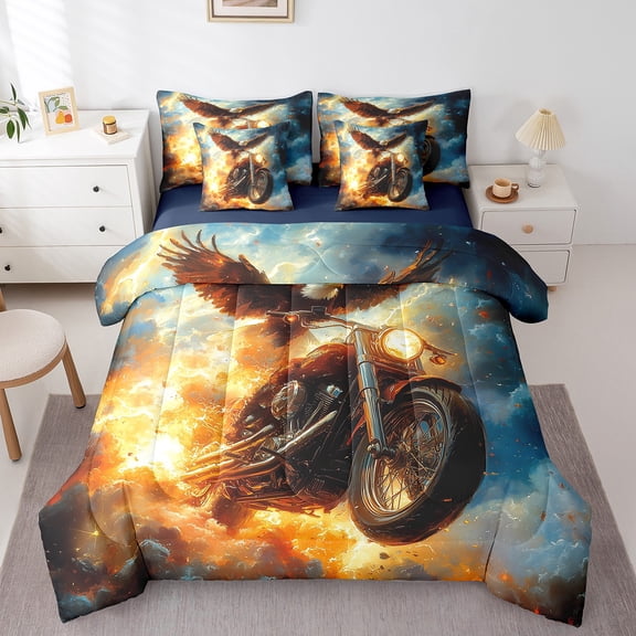 Erosebridal Safari Eagle Bedding Sets Twin Size,Dirt Bike Comforter Sets with Sheets,Sport Bedroom Decor,Reversible,Breathable,7-Piece