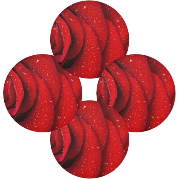 GZHJMY Red Rose Round Placemats, Durable Non-Slip Table Mat Heat and Stain Resistant Placemat for Kitchen Table Outdoor BBQ Activities, 4PCS