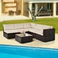 thumbnail image 3 of Patiojoy 6PCS Wicker Patio Sectional Conversation Furniture Set with Coffee Table & Seat Cushions Brown, 3 of 9