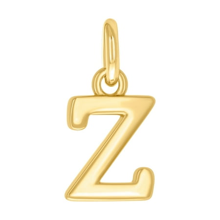 925 Sterling Silver Yellow-tone Unisex Letter Name Personalized Monogram Initial Small Alphabet Z Charm Pendant Necklace