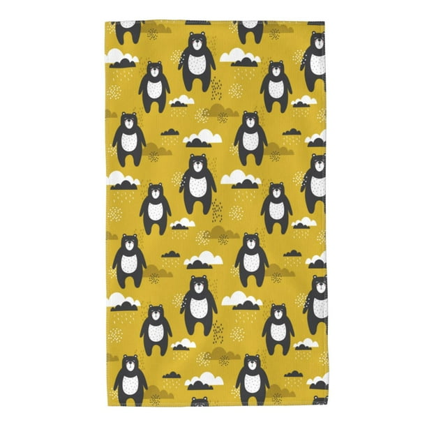 Balery Cartoon Bear Yellow Toalla de Microfibra Premium con Estampado – 27.5x16 pulgadas, Alta Absorción, Suave y Aterciopelada, Secado Rápido