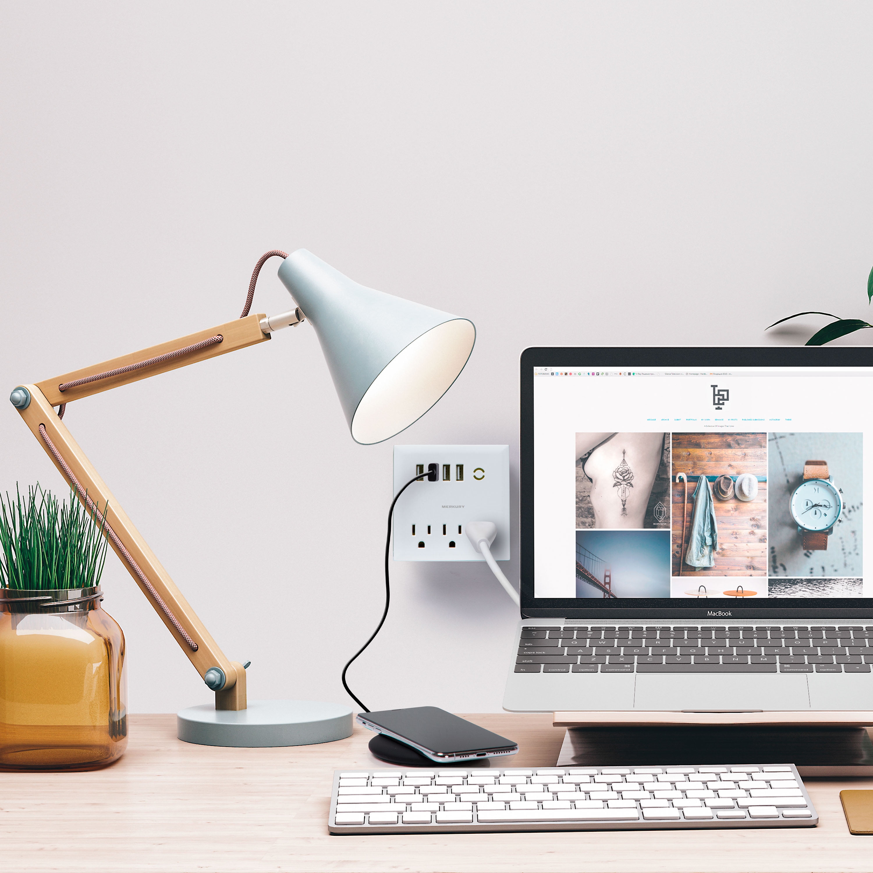 (3 pack) Merkury Innovations Surge Protector 4.2A USB Wall Charger, 3-Outlet Extender, 4 USB Ports and Phone Stand - White