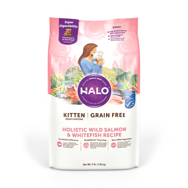 Halo Grain Free Natural Dry Cat Food Kitten Wild Salmon Whitefish Recipe 3 Pound Bag Walmart Com Walmart Com
