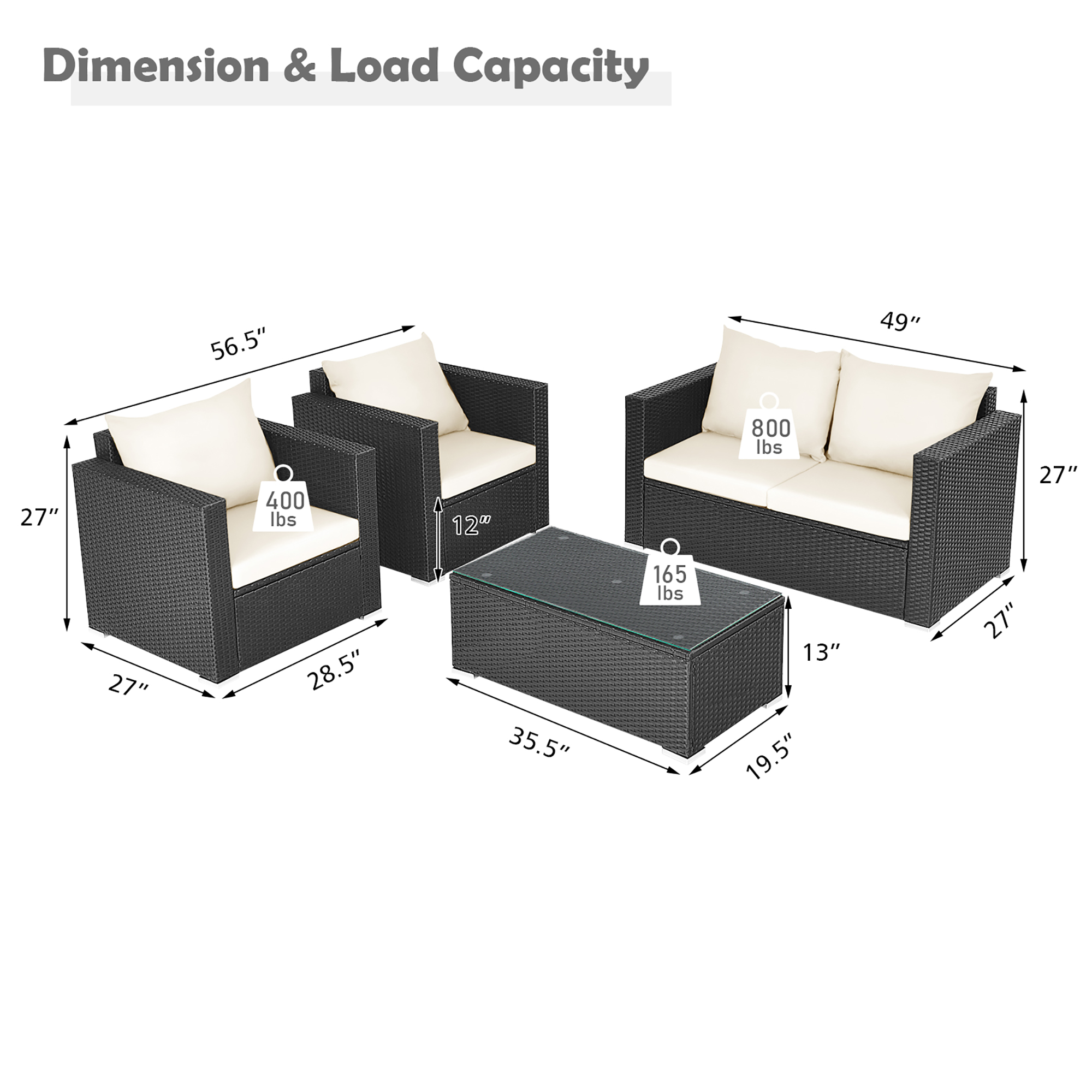 Costway 4PCS Patio Rattan Furniture Set Cushioned Sofa Chair Coffee Table Off White - image 3 of 9