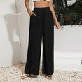 thumbnail image 6 of QLEICOM Women's Wide Leg Pants Casual Trousers Straight Leg Drawstring Elastic High Waist Loose Comfy Trousers with Pockets Black M, US Size 6, 6 of 7