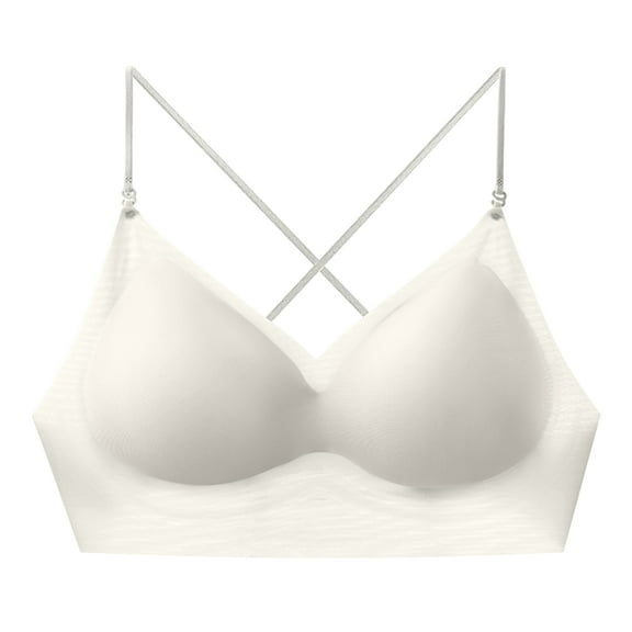 Lumtrix Women Cross Back Bra Padded Seamless No Underwire Deep V Neck Thin Straps Bralettes White 34