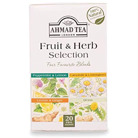 Ahmad Tea Fruit & Herb Selection Wellness & Detox Blends, 20 Foil Teabags (Pack Of 6)