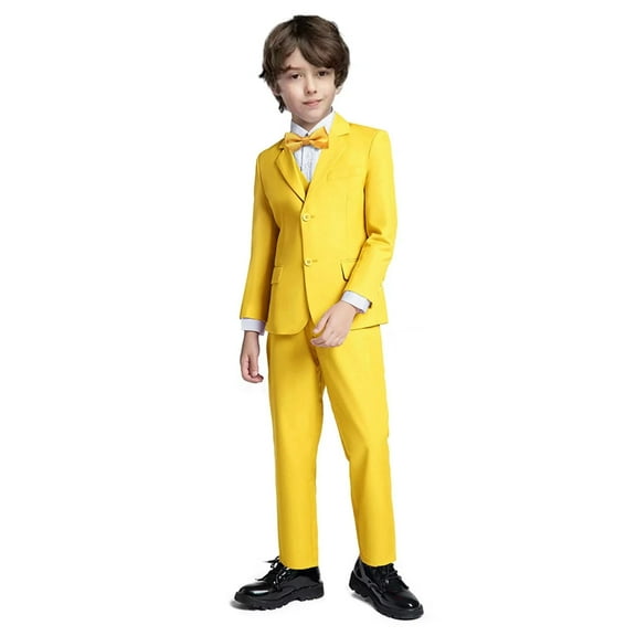 Wehilion Boys Suits 5 Piece Set Slim Colorful Formal Fit Yellow Kids Wedding Outfit Boys Dresswear Up Size 8Y (Toddler, Little Boys, Big Boys)