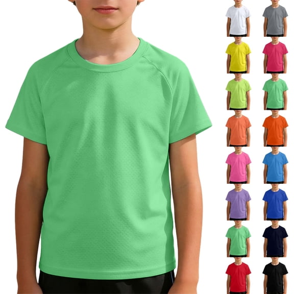 Boys Athletic Shirts Breathable Short Sleeve Shirt for Kids Comfortable Sport Green Shirt for Boys Girls