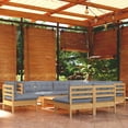 thumbnail image 1 of vidaXL 10 Piece Garden Lounge Set with Grey Cushions Solid Pinewood, 1 of 4