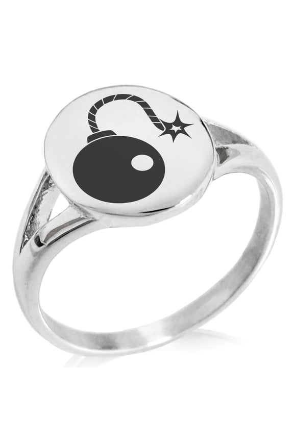 Stainless Steel Pirate Bombardier Icon Minimalist Oval Top Polished Statement Signet Ring