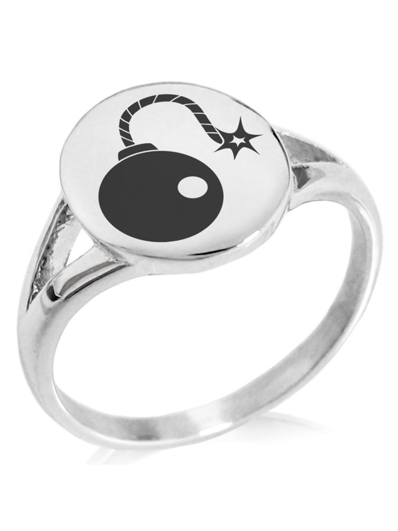Stainless Steel Pirate Bombardier Icon Minimalist Oval Top Polished Statement Signet Ring