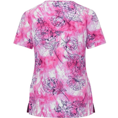 

Scrubs For Women Tops Stretchy Ladies Short Sleeve V-Neck Workwear With Pocket Women s Working Uniform Nursing