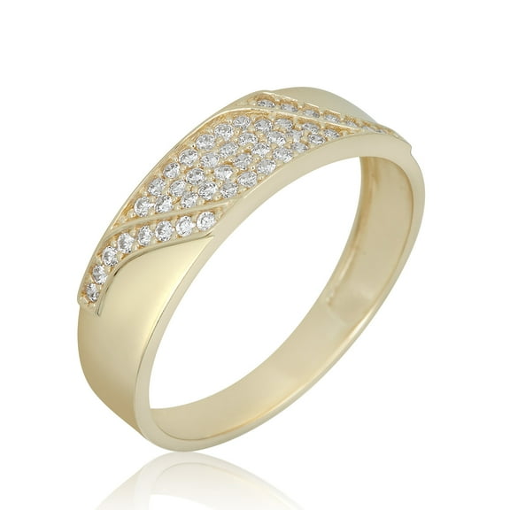 AVORA 10K Yellow Gold Men's Simulated Diamond CZ Slant Wedding Band Ring - Size 11
