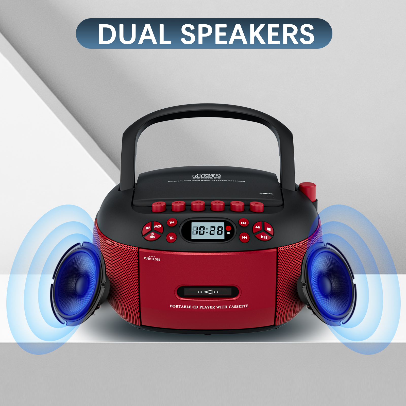 LC-dolida CD Player Boombox, Portable Cassette Player Combo with Bluetooth CD MP3 CD-R CD-R FA Radio AC/DC Powered with Remote Control, Stereo Sound for Home, Kids ,Outdoor, Gift(Red)