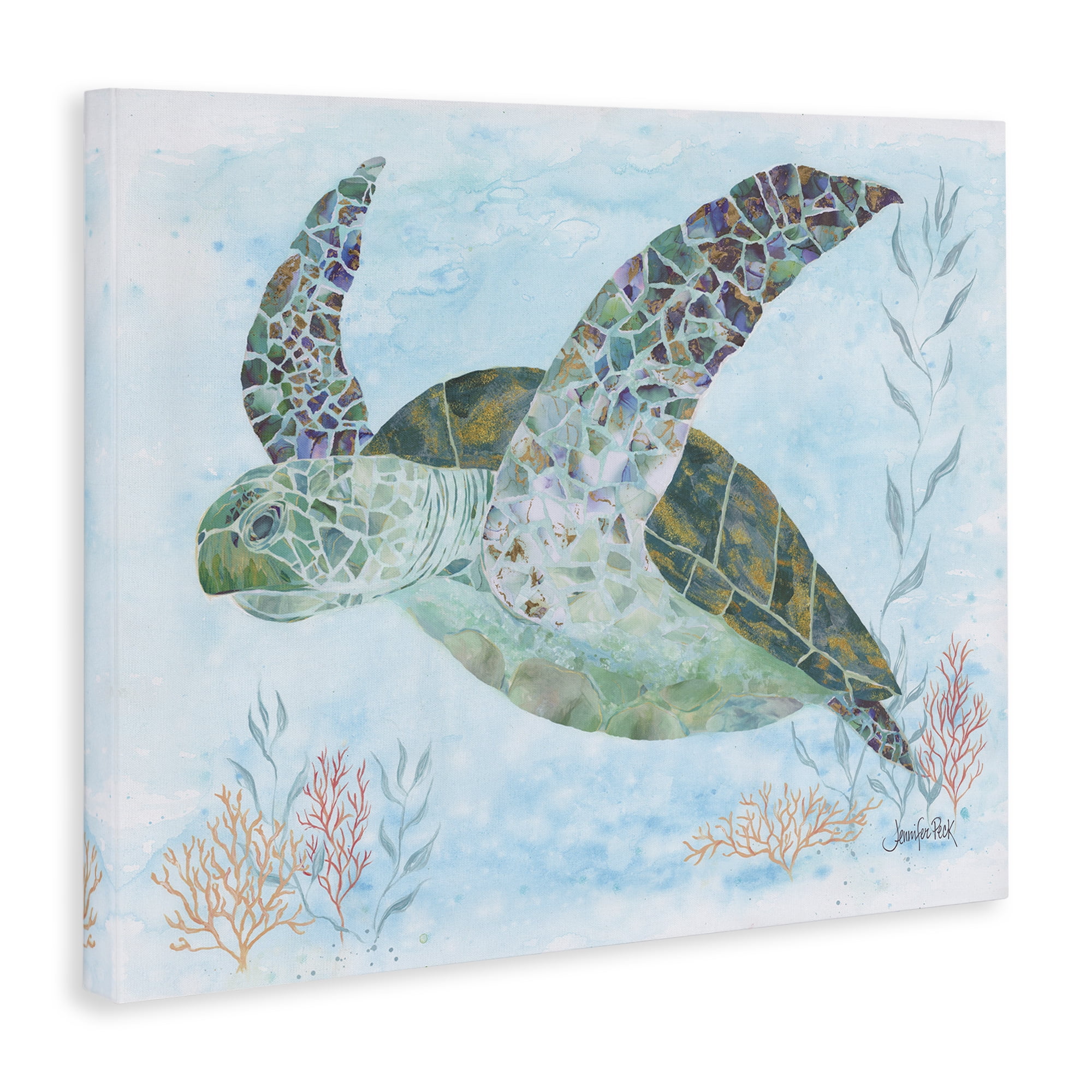 Stupell Industries Mosaic Tortoise Underwater Animals & Insects Painting Gallery Wrapped Canvas Art Print Wall Art, 20 x 16