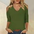 thumbnail image 2 of GigrtiJin Off Shoulder 3/4 Sleeve Shirts for Womens Casual V Neck Pullover Blouses Fashion Solid Color Tops, 2 of 5