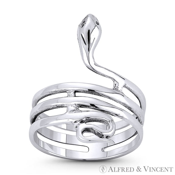 Coiled Snake / Serpent Spirit Animal Charm Right-Hand Statement Gypsy Wrap Ring in Oxidized .925 Sterling Silver