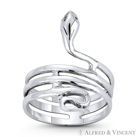 Coiled Snake / Serpent Spirit Animal Charm Right-Hand Statement Gypsy Wrap Ring in Oxidized .925 Sterling Silver
