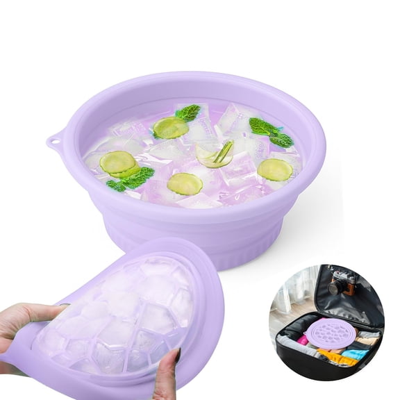 Silicone Ice Face Bowl, Face Bowl for Ice with Built-in Ice Tray, Foldable Faces Ice Bath Bowl, Facial Plunge Bowls for Cold Plunge Therapy, Portable Spa Tool for Home & Travel (Purple)