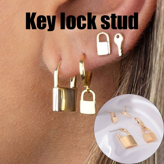 Up to 65% Off Retro Punk Style Personality Kit Key Lock Earrings Pendant Lock Good Love Necklace Rings Earring Jewelry on Clearance