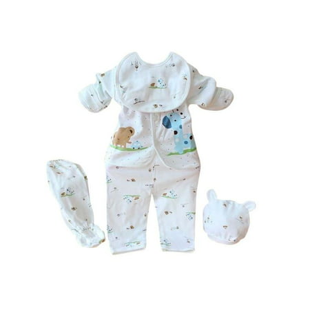 VICOODA 5Pcs Newborn Baby Cotton Shirt+Pants+Hat+Bib Set Clothes Outfits 0-3 Months