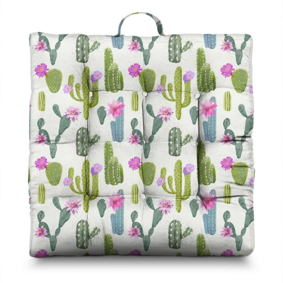 Watercolor Cactus Floor Pillow – 22x22 Inch Large Cushion, Dutch Velvet, Soft-Blended Agave Illustration (Serene & Artistic)