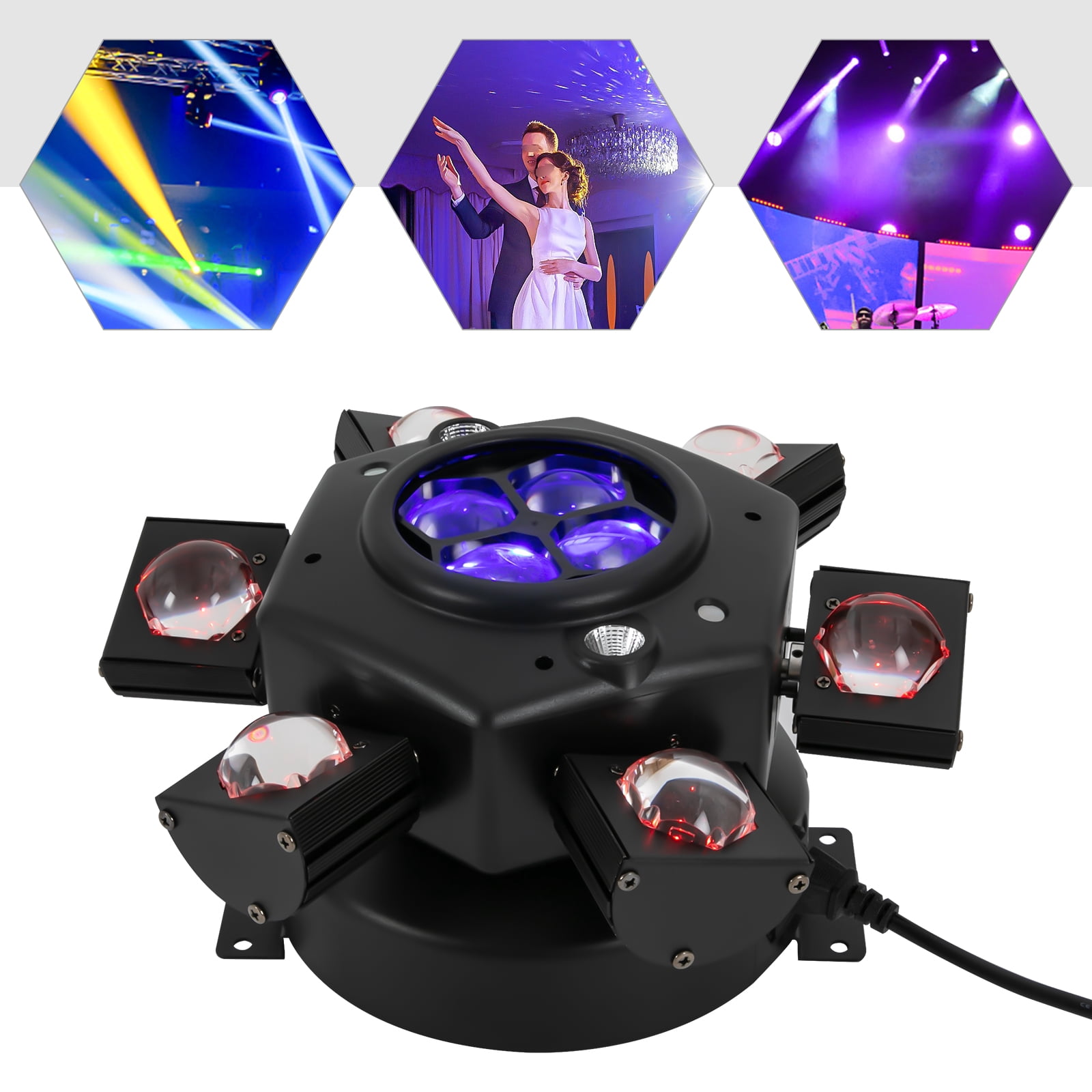 Dynamic Stage Lighting 6 Arm Bee Eye LED Beam Moving Head Laser Light, DMX512, Voice & Auto Control, 150W Power for Parties & Clubs