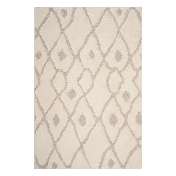 SAFAVIEH Olympia Diana Geometric Polyester Shag Runner Rug, Cream/Beige, 2'3" x 8'