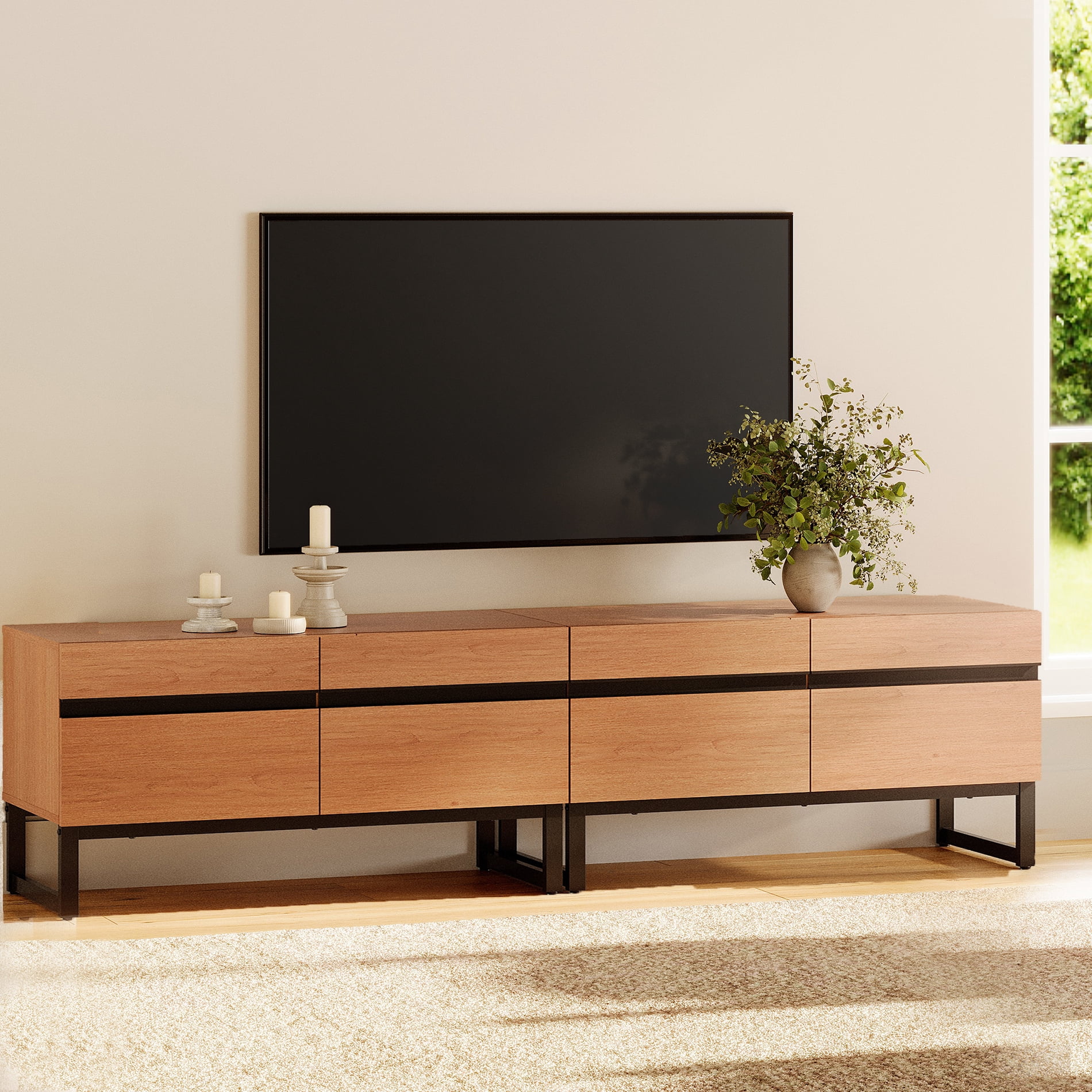 Modern 3-Piece Living Room Set, 71 Inch TV Stand And 2 End Table Sets With Drawers, Media Console with Storage Shelves, Sturdy Wood Frame & Metal Legs, Contemporary Furniture for Living Room,Mocha
