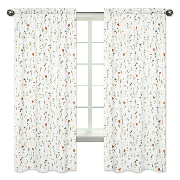 Sweet Jojo Designs Watercolor Floral Garden Sage Green Girl Semi-Sheer Rod Pocket Curtain Panels Drapes Set 2 Piece