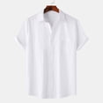 thumbnail image 3 of Mens Casual Button Down Shirts Solid Color Jacquard Stripe Print Pure Cotton Short Sleeve Lapel Mens Dress Shirts Sportwear, 3 of 8