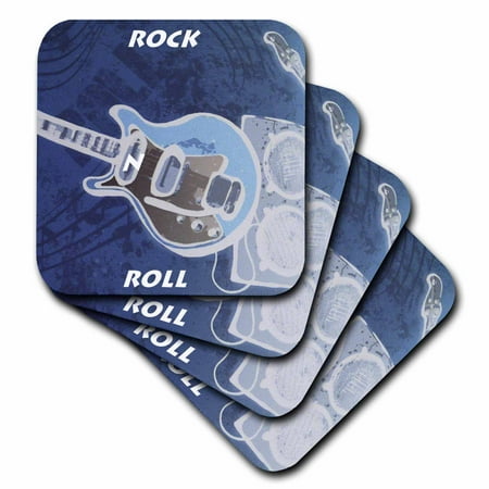 Roll Coaster - 3dRose Rock n Roll Blue, Soft Coasters, set of 4