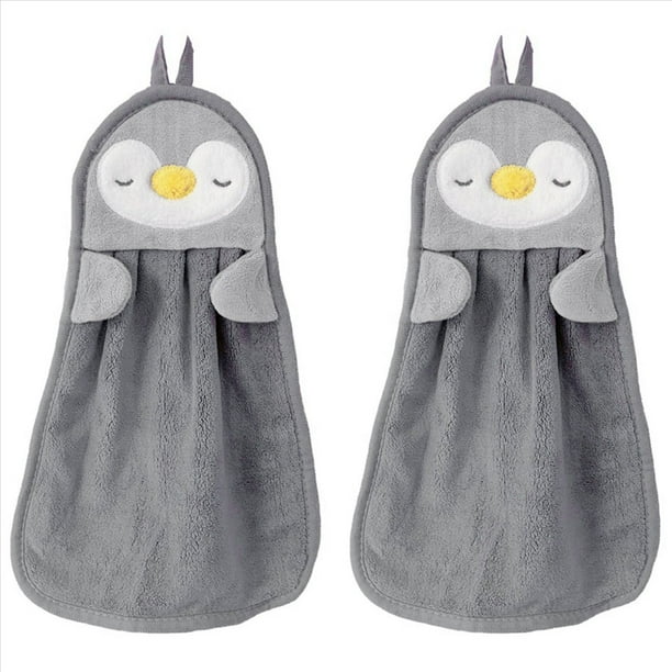 2X Toalla de Mano para Colgar, Absorbente, Toalla de Mano para , PingüIno, Pato, Suave y Agradable para la Piel para NiñOs, Gris