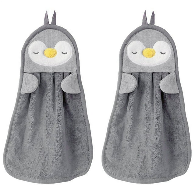 2X Toalla de Mano para Colgar, Absorbente, Toalla de Mano para , PingüIno, Pato, Suave y Agradable para la Piel para NiñOs, Gris