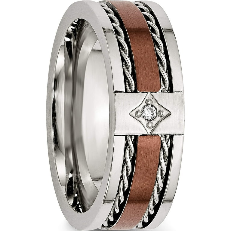 Stainless Steel Brown IP-Plated Brushed Finish Diamond 8mm Polished Band Stainless Steel Brown IP-Plated Brushed Finish Diamond 8mm Polished Band