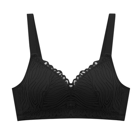 

Lovskoo Women Wireless Bra Full Figure Push-Up Nude Lace Plus Size Unlined Solid Womens Black