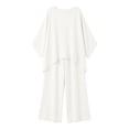thumbnail image 4 of Gamivast Two Piece Outfits Womens Linen Boat Neck Batwing Oversized Linen Tops and High Waisted Wide Leg Flowy Linen Pants Breathable Skin Friendly Summer Beach Tropical Holiday Summer Suit, 4 of 5