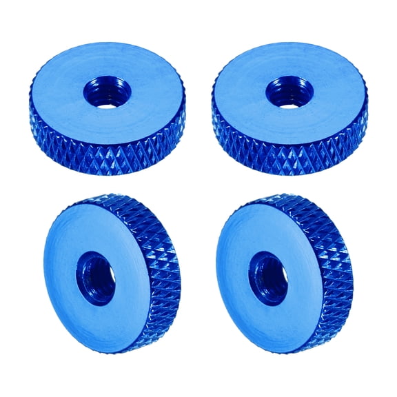 Uxcell 4 Pcs Knurled Thumb Nuts, M4 x 14 mm x 4 mm Female Aluminum Flat Through Hole Lock Adjusting Nuts Handle Knob Fasteners for 3D Printer Parts, Machine, DIY, Blue