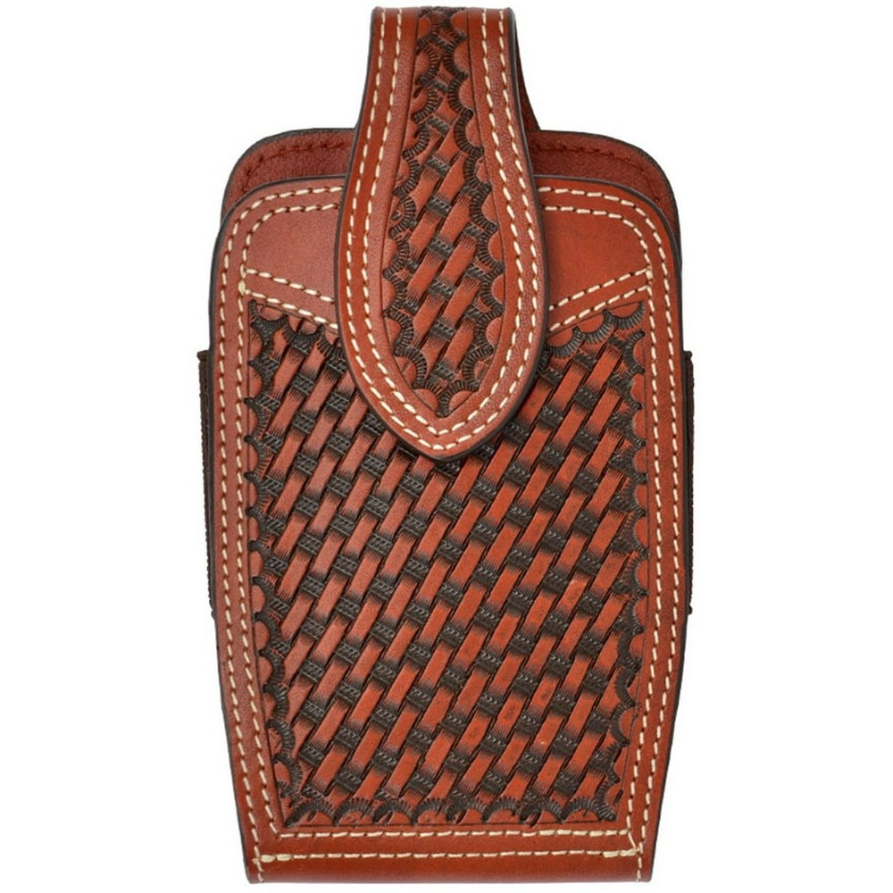 3D Western Cell Phone Case Leather Smartphone Tooled Tan PH691