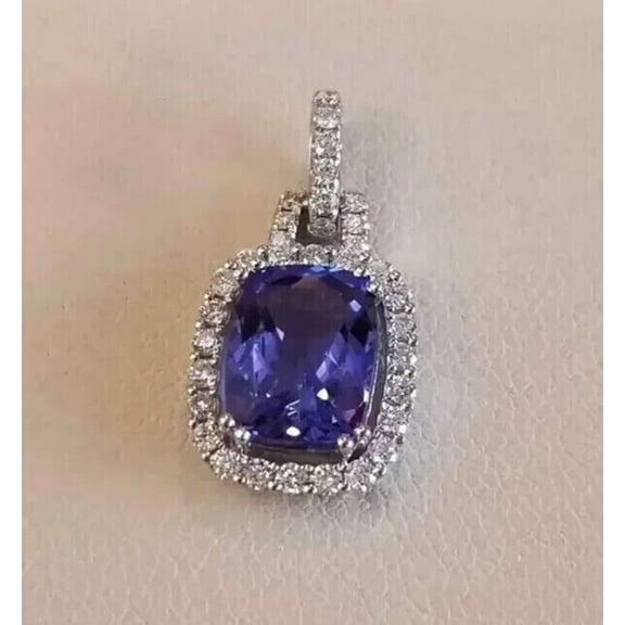 2CT Tanzanite 625 Silver Women's Pendant 14K White Gold Plated