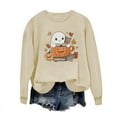 thumbnail image 2 of Inverlee Women's Halloween Sweatshirts Cute Pumpkin Ghost Print T-shirt Going Out Round Neck Sweatshirt Long Sleeve Tunic Pullover Tops Halloween Clothes, 2 of 4