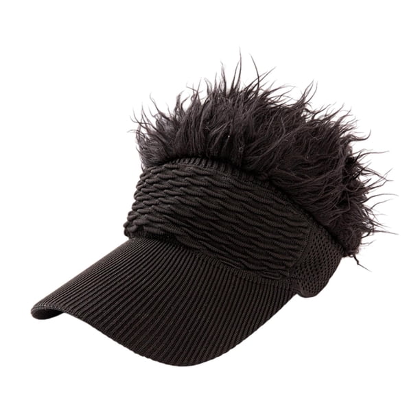 Sombrero con visera y pelo sintético, ligero, para playa, exterior, moderno, con peluca, gorra de béisbol Negro