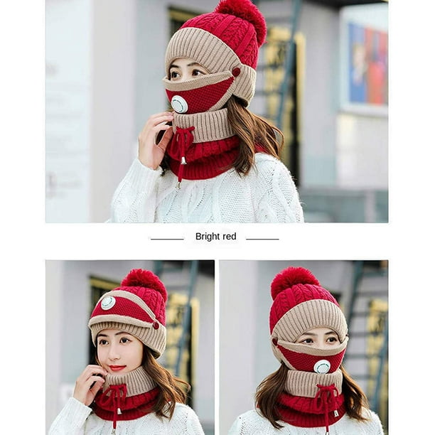 Bonnet pompon pour femme avec écharpe et bonnet de ski d'hiver