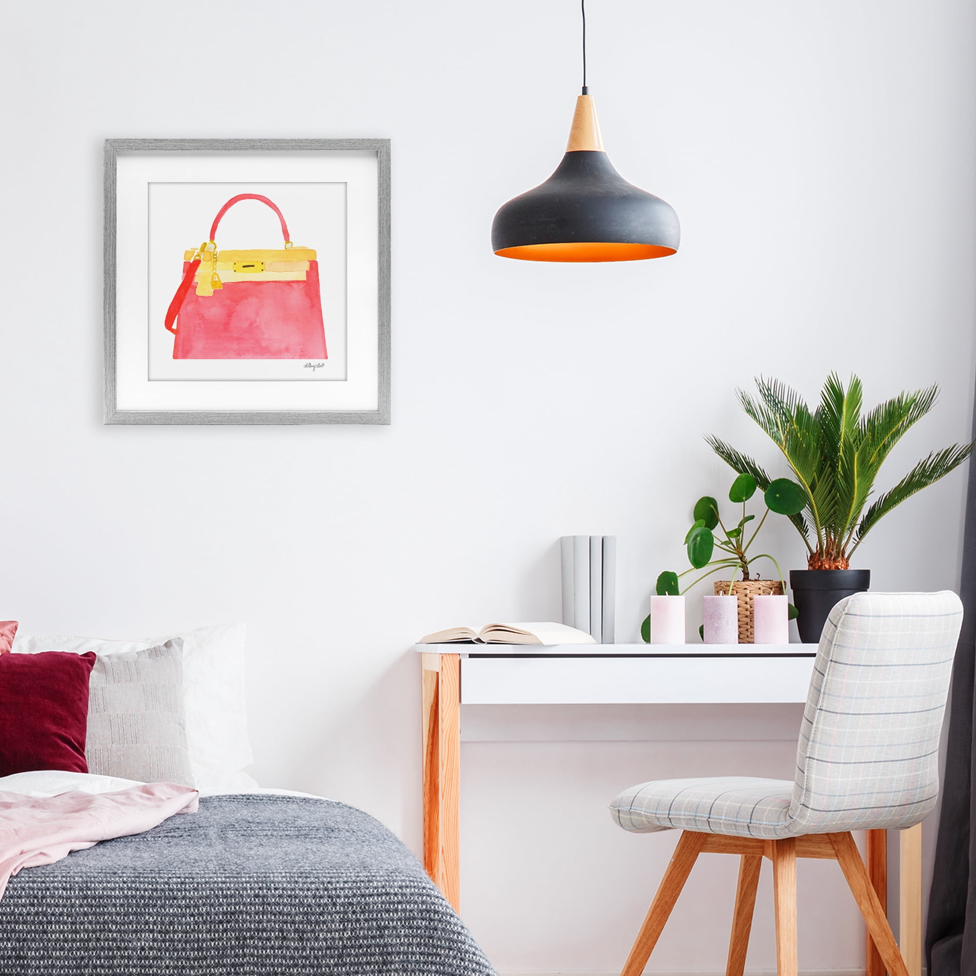 Stupell Industries Elegant Coral Handbag Gray Framed Print Under Glass, design by Hillary Holt