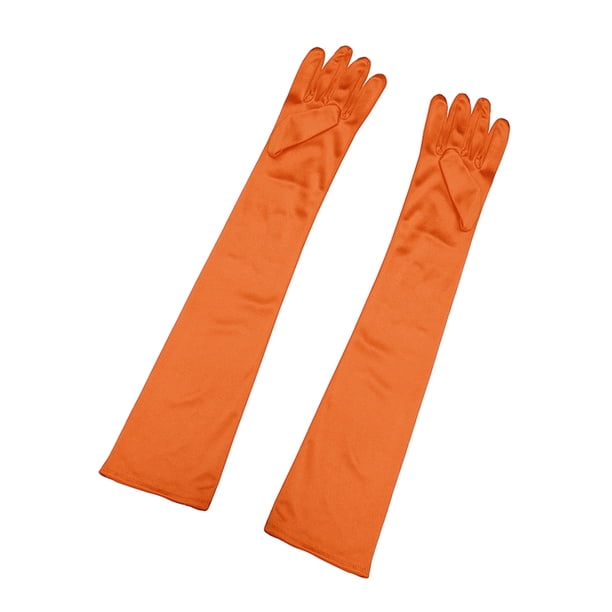 INSPIRAR CHIC Guantes Largos para Mujeres Guantes de Ópera Elegantes de los Años 1920 para Fiesta de Noche, Mitones de Dedos Completos, Naranja Brillante, Talla Única