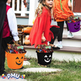 thumbnail image 2 of PMU Halloween Jack-O-Lantern Trick or Treat Pail Bucket - Candy Gift Basket for Kids - Pumpkin Plastic Buckets - Halloween Décor -9 Inch Assorted Colors (Orange,Purple,Black) Pkg/3, 2 of 5