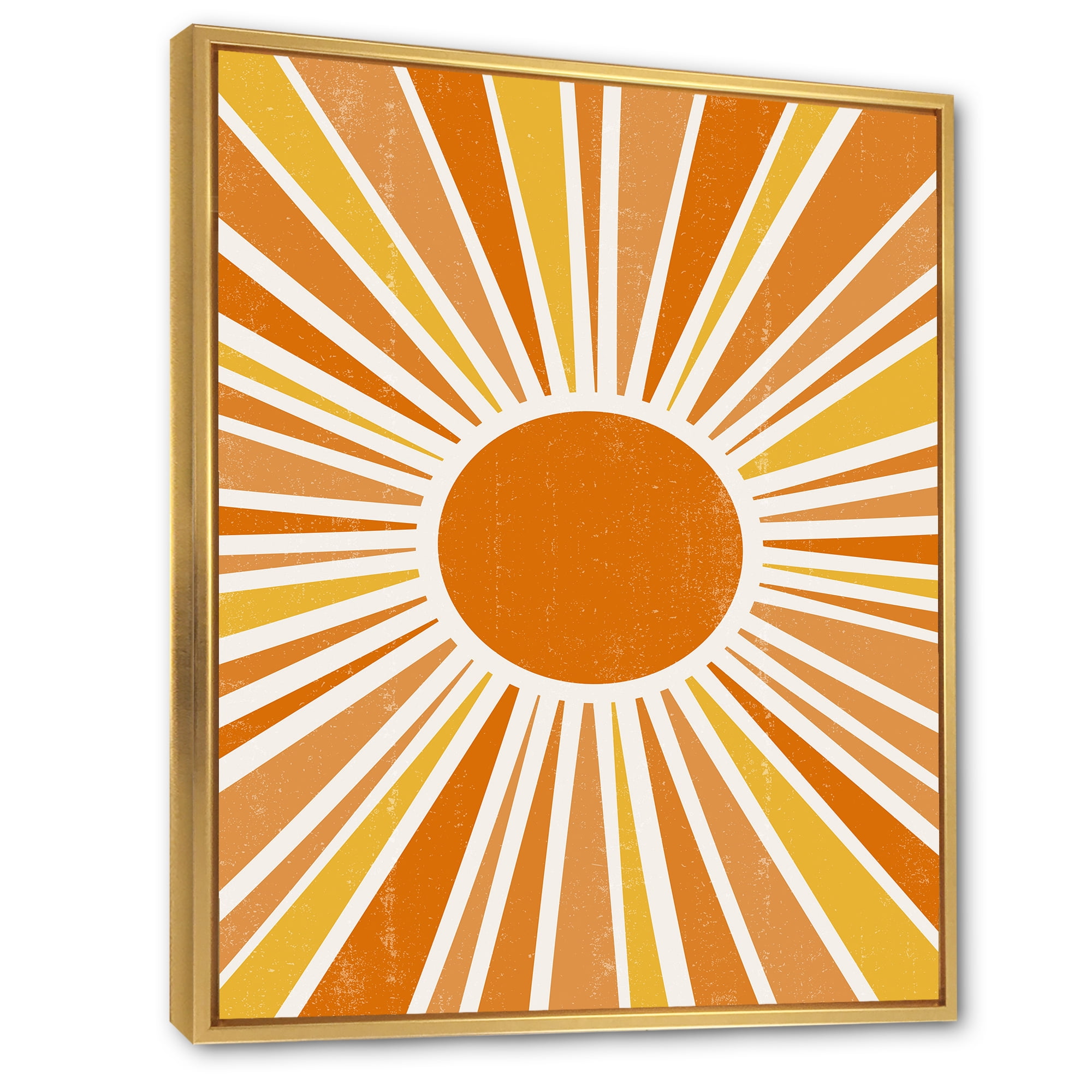 Designart 'Minimal Bright Shining Orange Sun Rays I' Modern Framed Canvas Wall Art Print