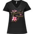 thumbnail image 3 of Inktastic Thankful and Blessed Inspirational Saying with Pink Flowers Women's Plus Size V-Neck T-Shirt, 3 of 5
